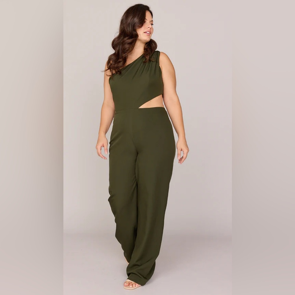 Sage Asymmetrical Olive Jumpsuit size S
